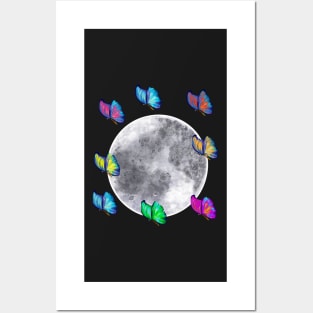 butterflies take the moon - blue Peruvian morpho butterflies With a dash of colour added by artistic license on the moon Posters and Art